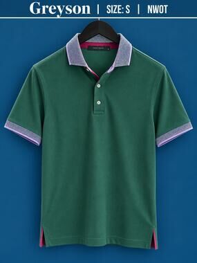 Greyson Forest Green Contrast Trim Golf Polo Men’s S NWOT